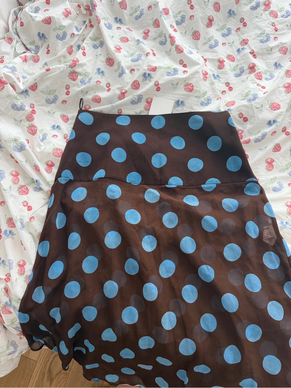 Zara Polka Dot Asymmetrical Brown & Blue Skirt - Picture 4 of 5